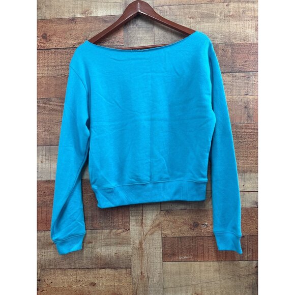 Victorias Secret PINK Blue Off-Shoulder Sweatshirt Size S - Picture 4 of 5
